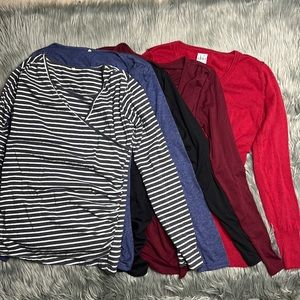 5 long sleeve stretchy maternity shirts sizes small & medium lot bundle